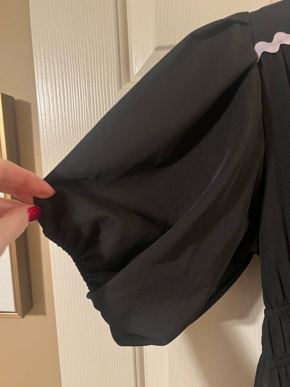 NWOT Black and White Ric-Rac Puff Sleeve High Elastic Waist Maxi Dress Size S - Picture 4 of 11